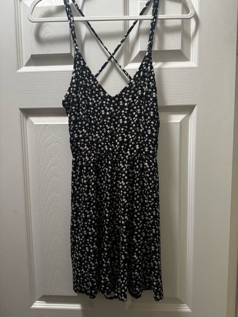 Women’s Black Floral Romper with Crisscross Straps
